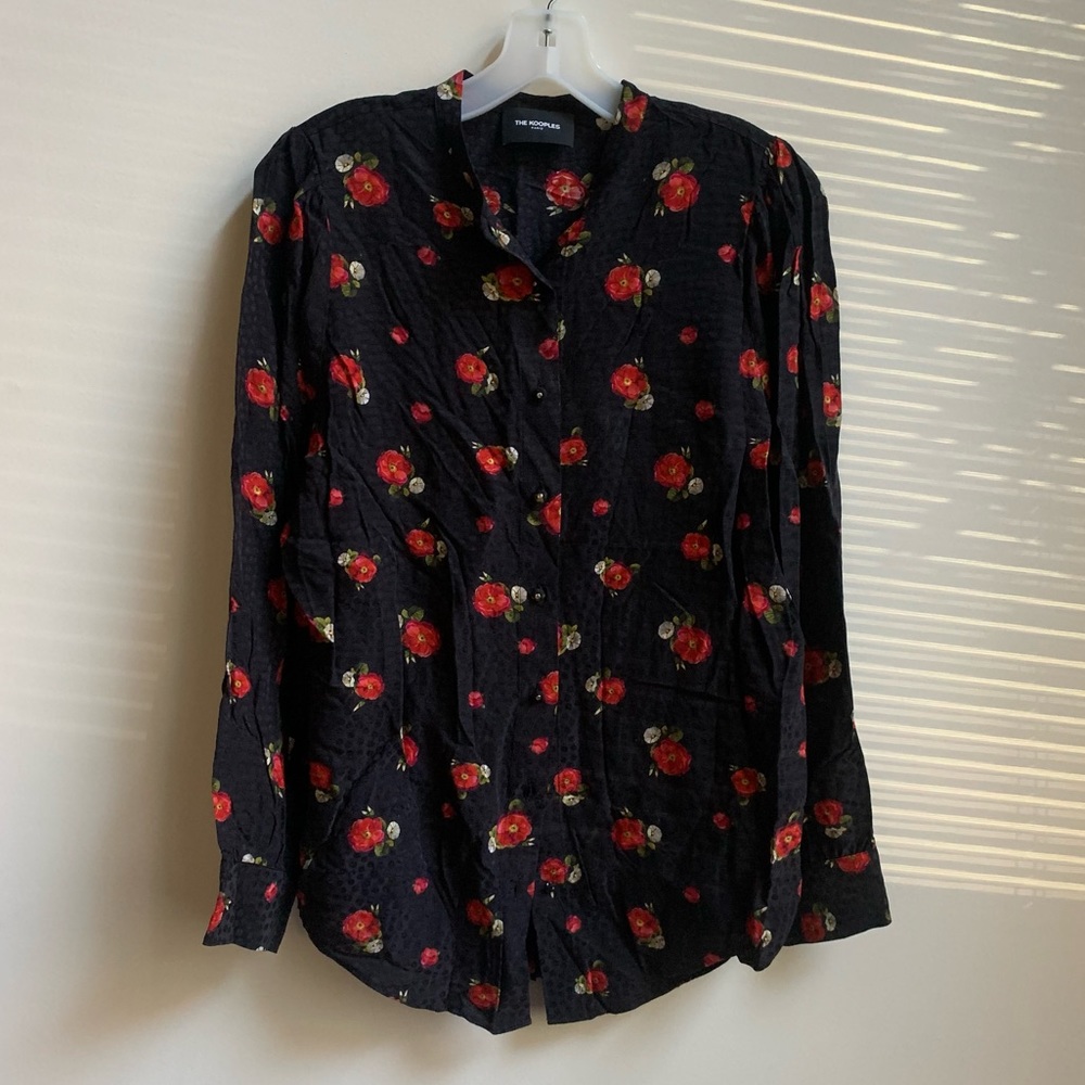 The Kooples English Flower Long Sleeve Jacquard Silk Blend Shirt - Picture 5 of 6
